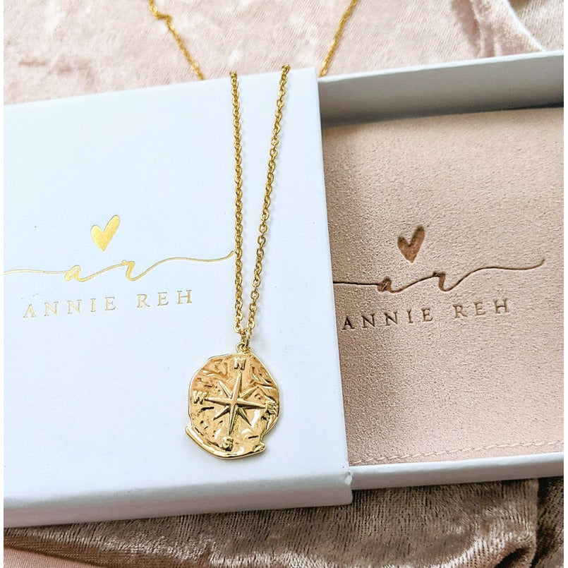 Gold Medallion Compass Necklace.