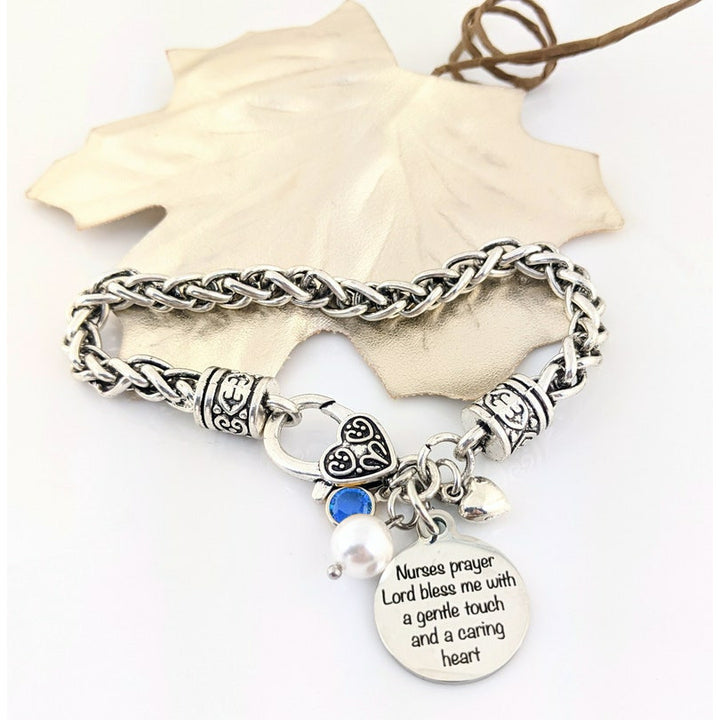 Nurses Prayer Bracelet with Pearl and Heart.
