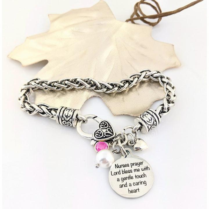 Nurses Prayer Bracelet with Pearl and Heart.