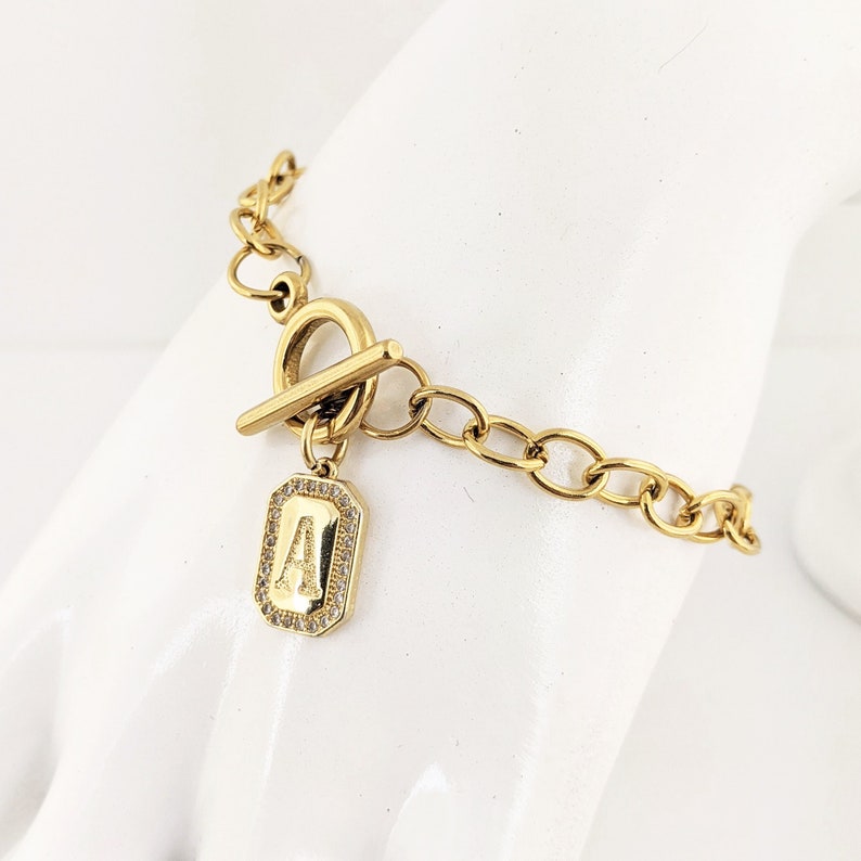 Gold Initial Toggle Bracelet.