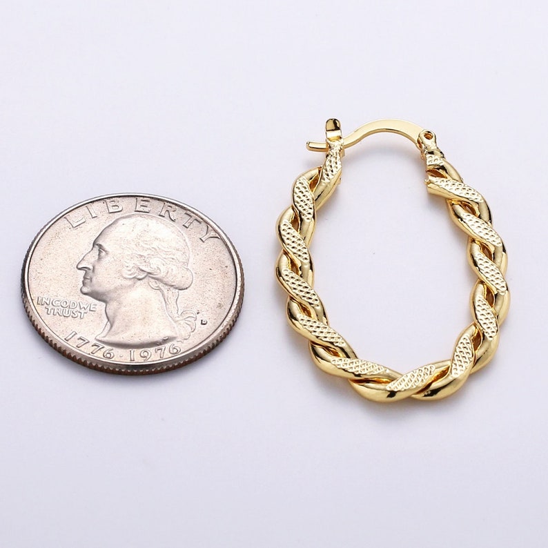 Gold Oval Twisted Hoop Earrings - 14kt Gold Filled.