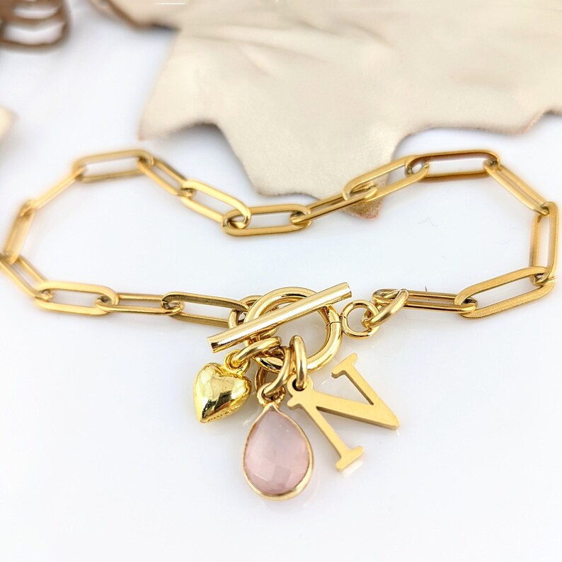 Personalized Paperclip Bracelet with Birthstone.