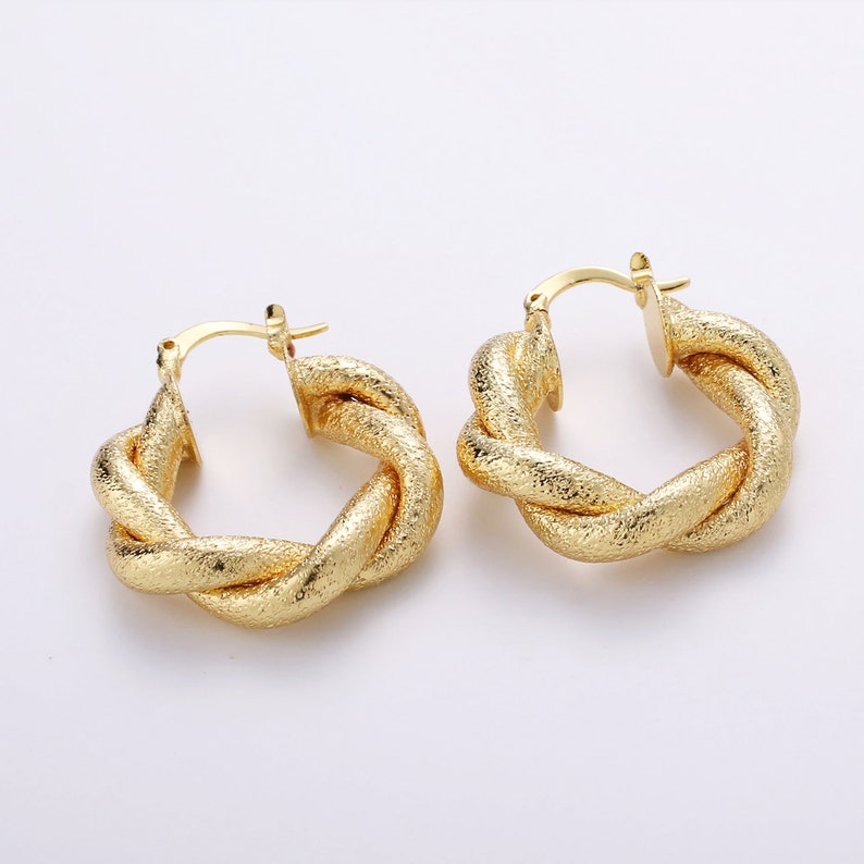 Chunky Frosted Twisted Hoop Earrings.