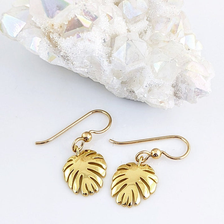 Dainty Gold Leaf Earrings.