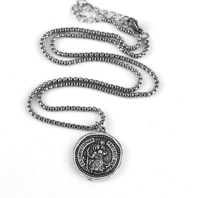 Men's 925 Silver St. Christopher Statue Oval Pendant Necklace Religious  Vintage Jewelry | Wish