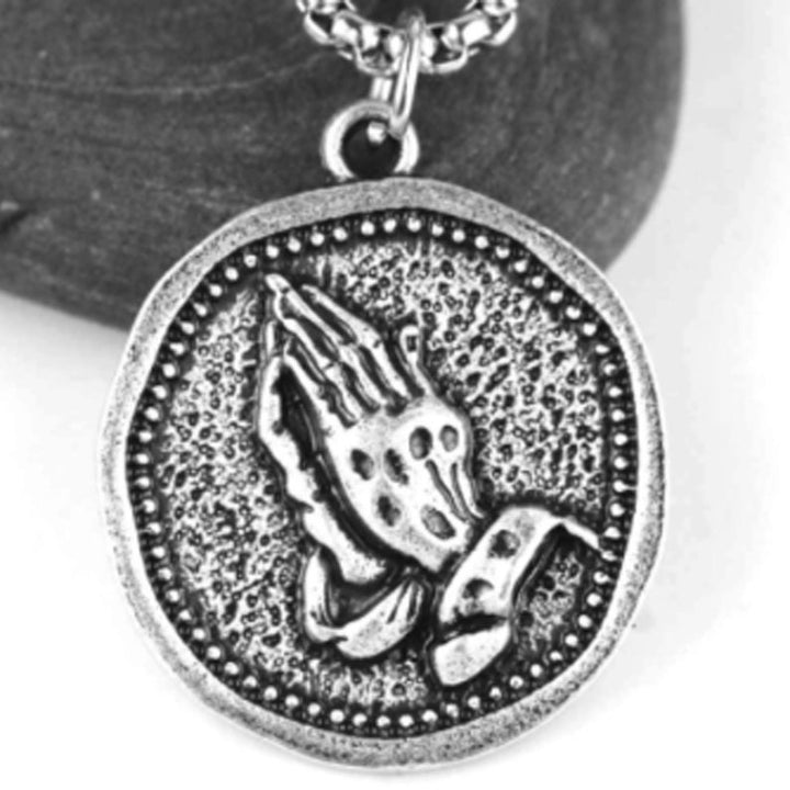Men's Christian Prayer Hands Necklace.