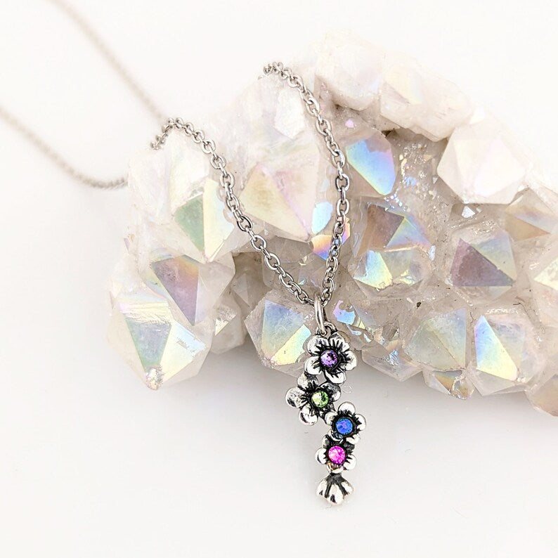 Cherry Blossom Necklace with birthstones.