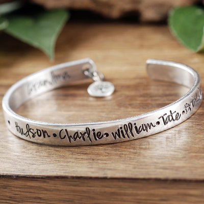 Silver Cuff Name Bracelet with family Tree.