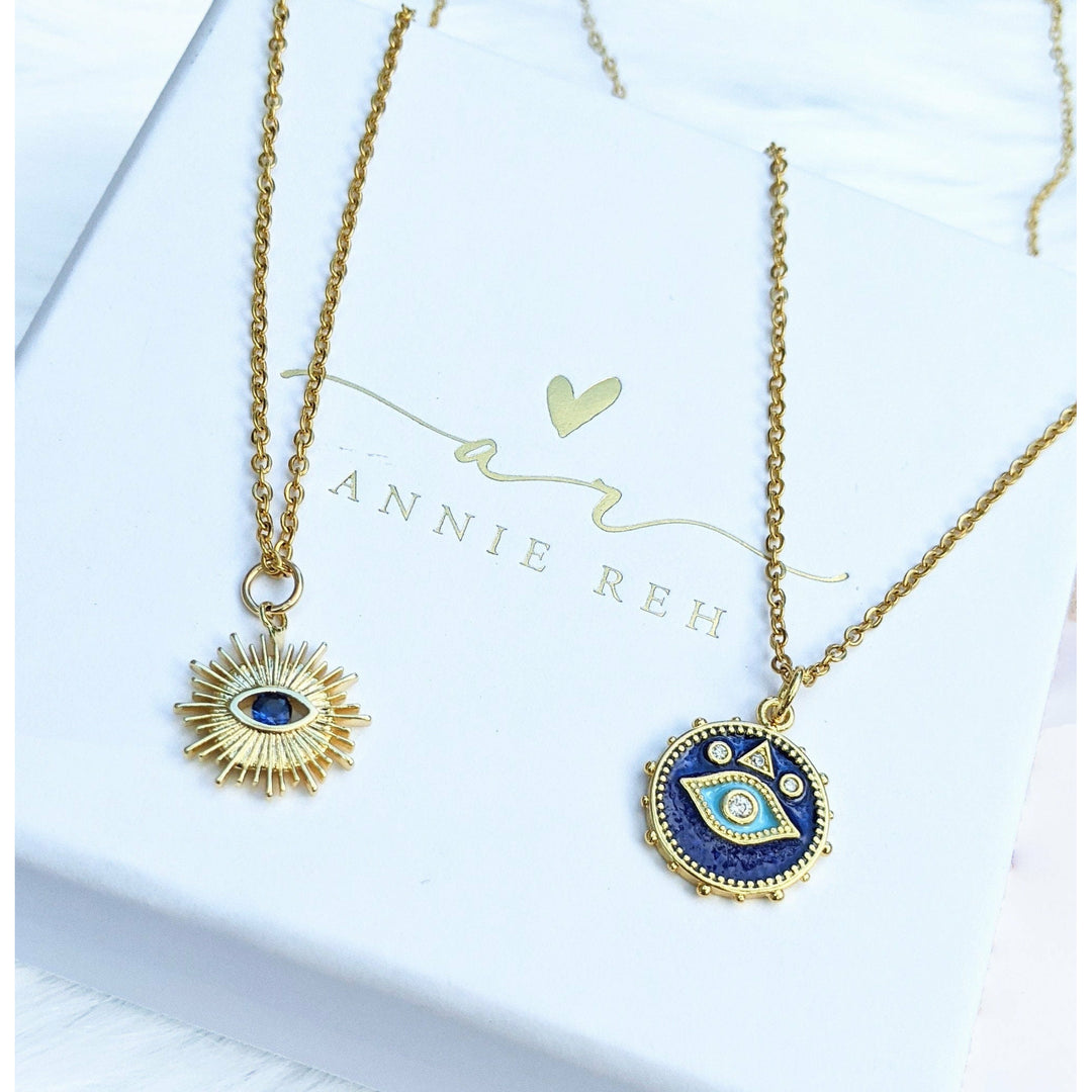 Blue Enamel Evil Eye Necklace.