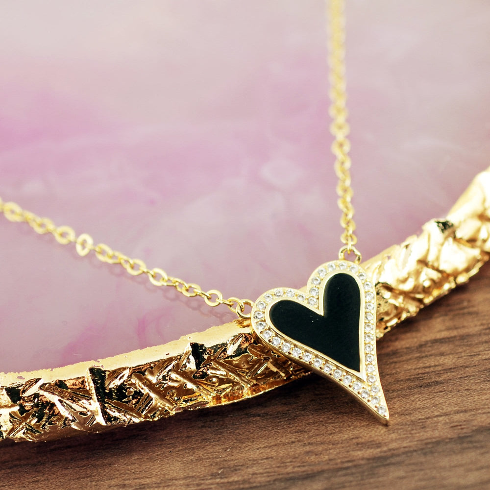 Crystal Enamel Heart Pendant Necklace.