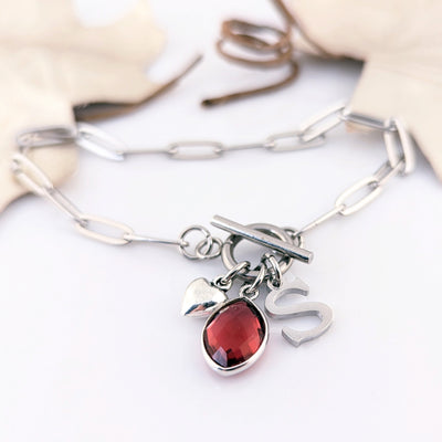Personalized Paperclip Bracelet with Birthstone.